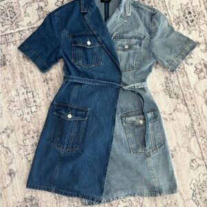 Two-Tone Denim Dress with Belt